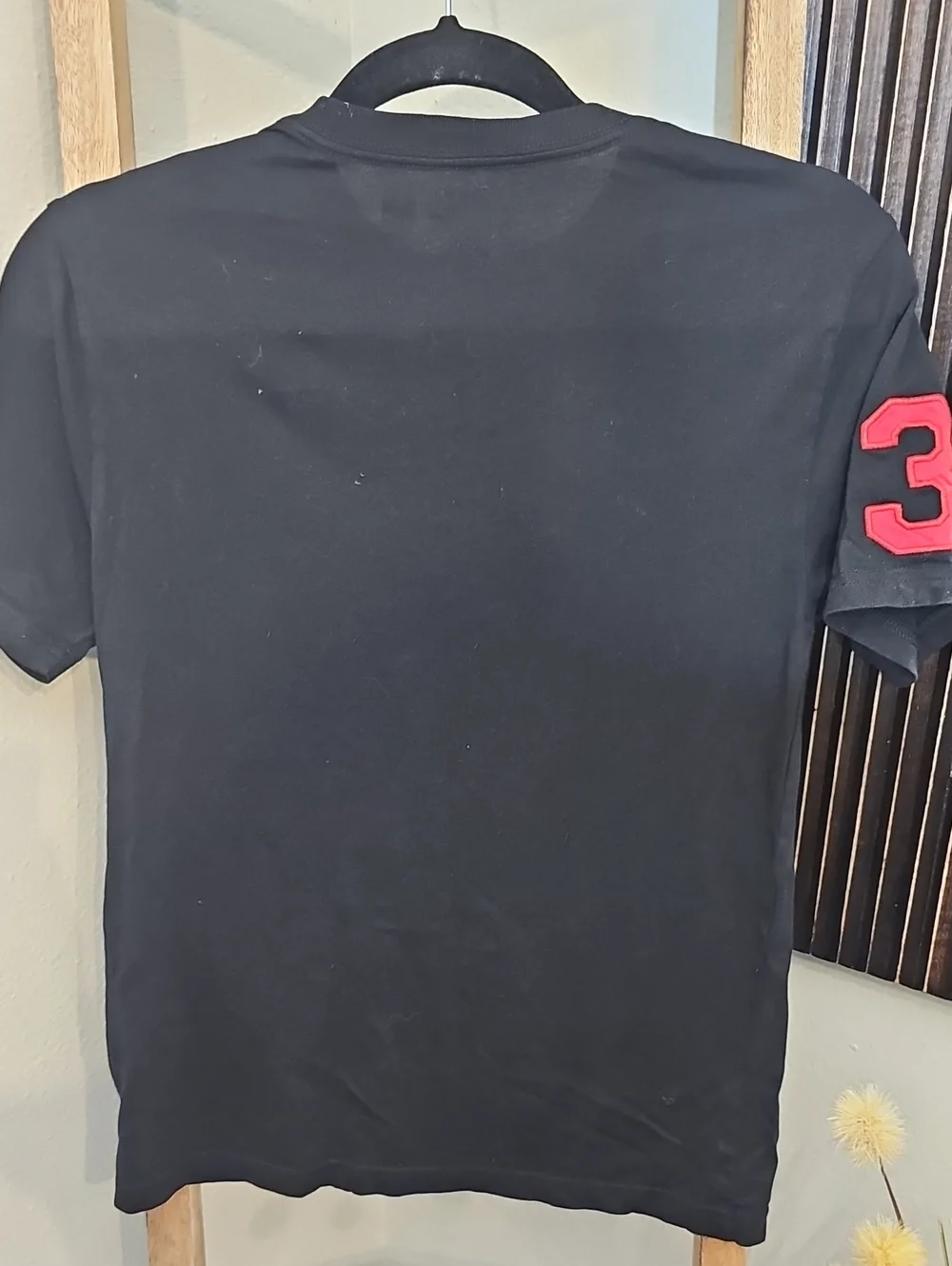 Ralph Lauren Black Tee with Red Big Polo Player and Sleeve Number